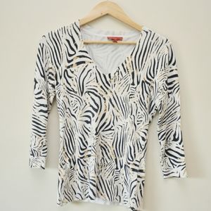 Red| Zebra print v neck knit sweater